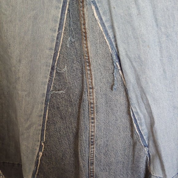 Reba Maxi denim skirt embroidery & contrasting fabric patch pockets size 12 zip - Picture 8 of 16